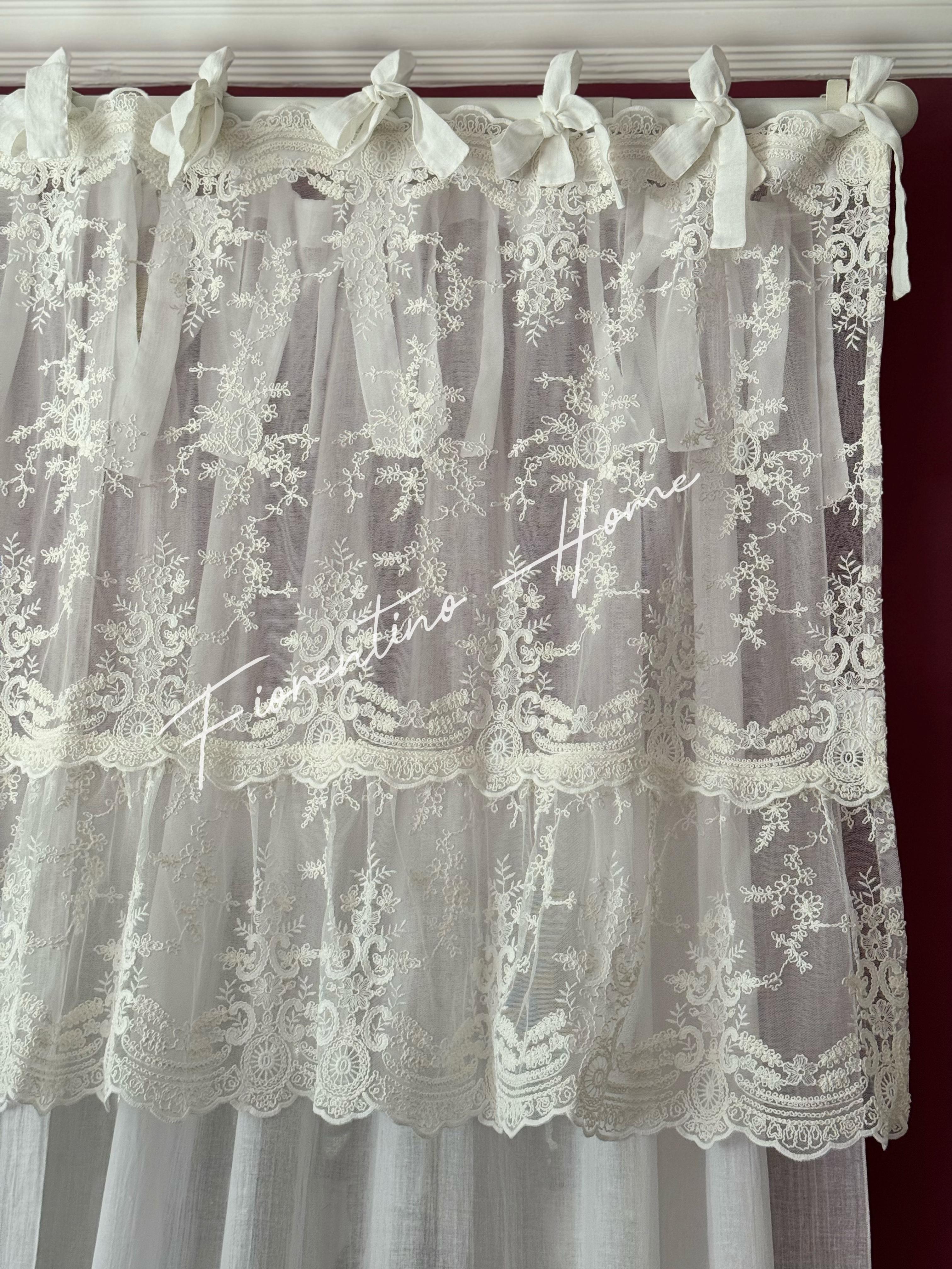 Mantovana sartoriale volant pizzo Rococo bianco naturale - 150x80 cm - Charme Home Textile